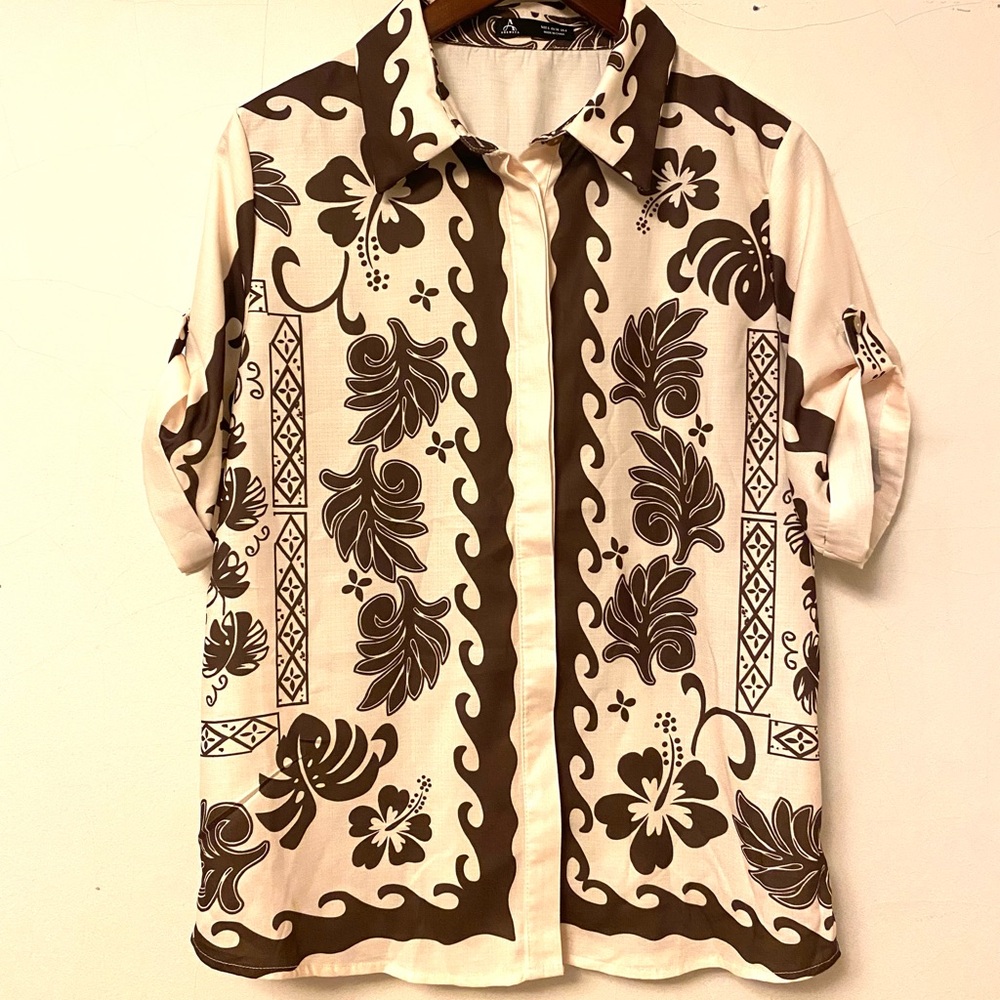 ANEWSTA Vintage-Look Hawaiian Shirt w/Optional Sleeve Button-Up